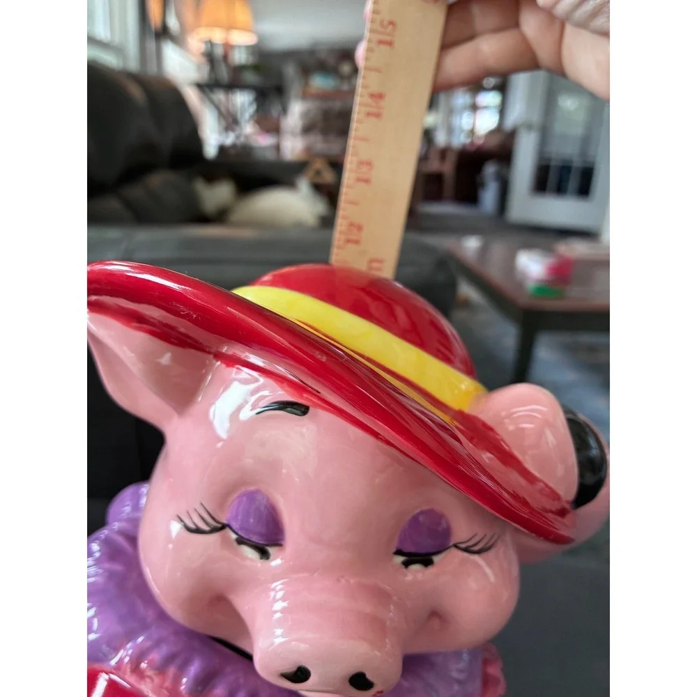 Kitchen Diva Pig Cookie Jar Red Polka Dot Dress Ceramic Novelty Vintage Style